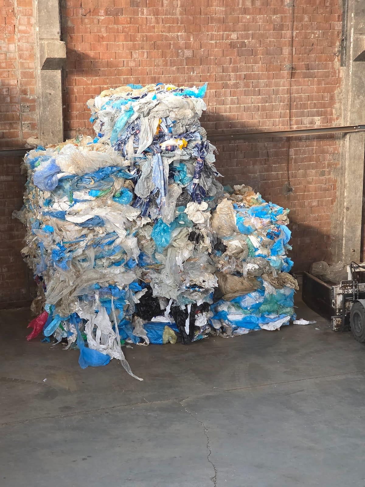 Pressed plastic bales in the yard